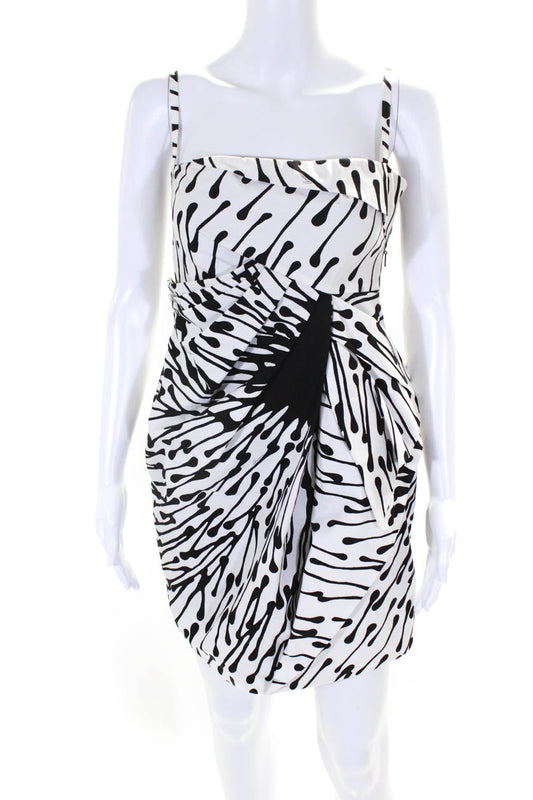Gucci Womens Abstract Print Spaghetti Strap Dress White Black Cotton