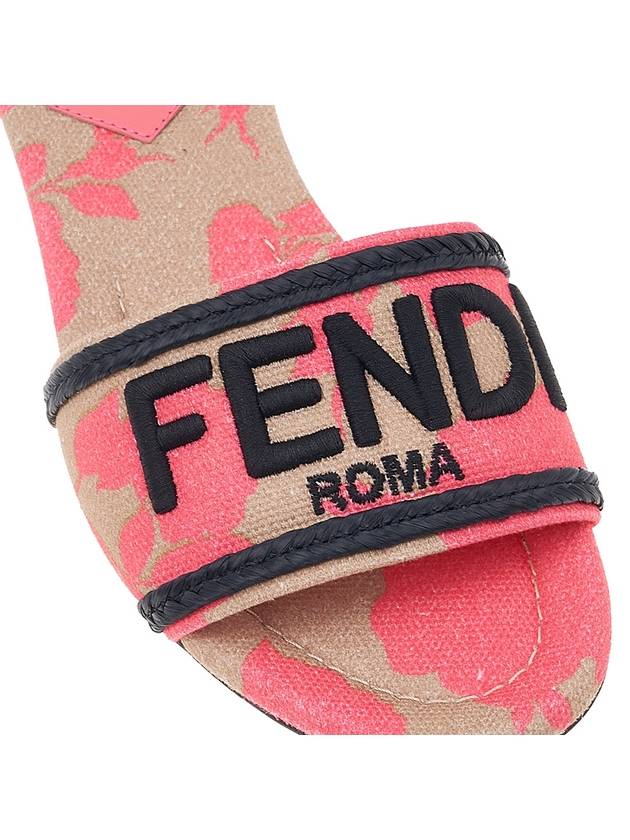 Luxury Fendi Rose Print Embroidered Logo Canvas Slide Slippers Pink