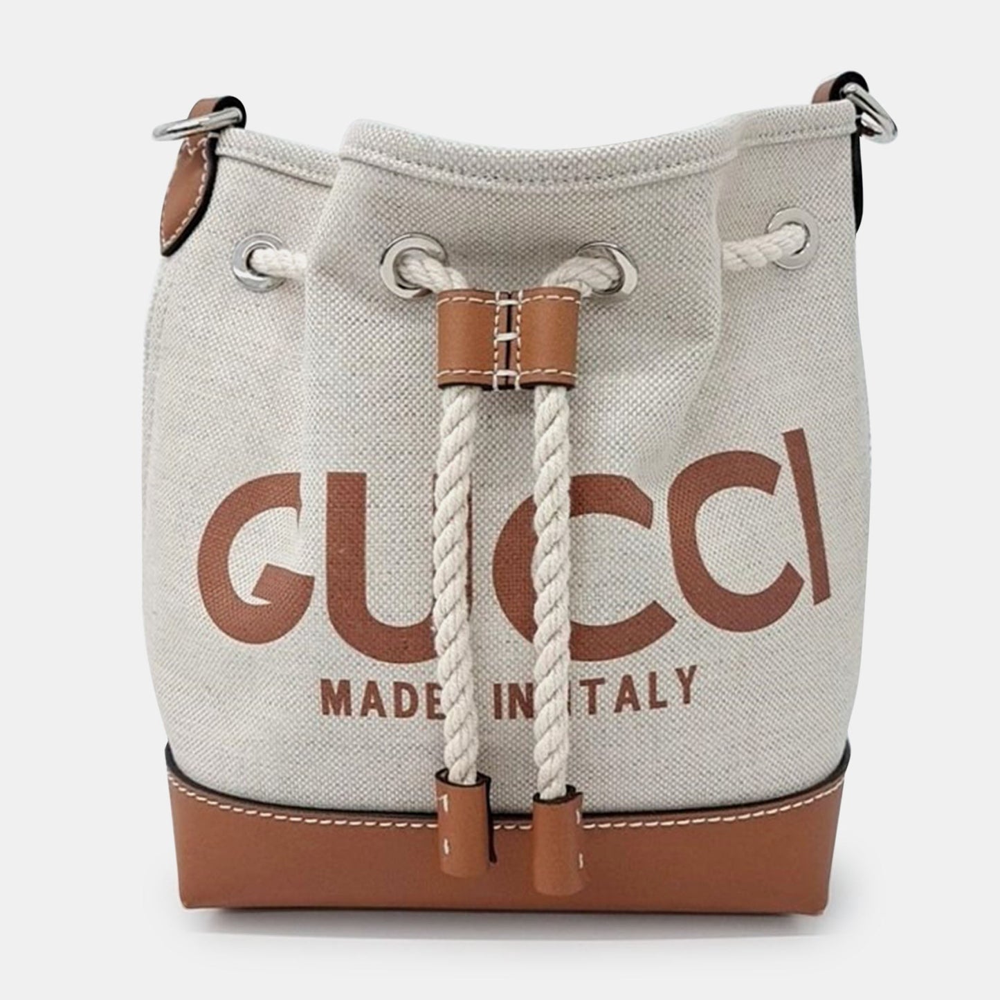 Luxury Gucci Trending 2025 Beige/Brown Canvas and Leather Logo Bucket Bag
