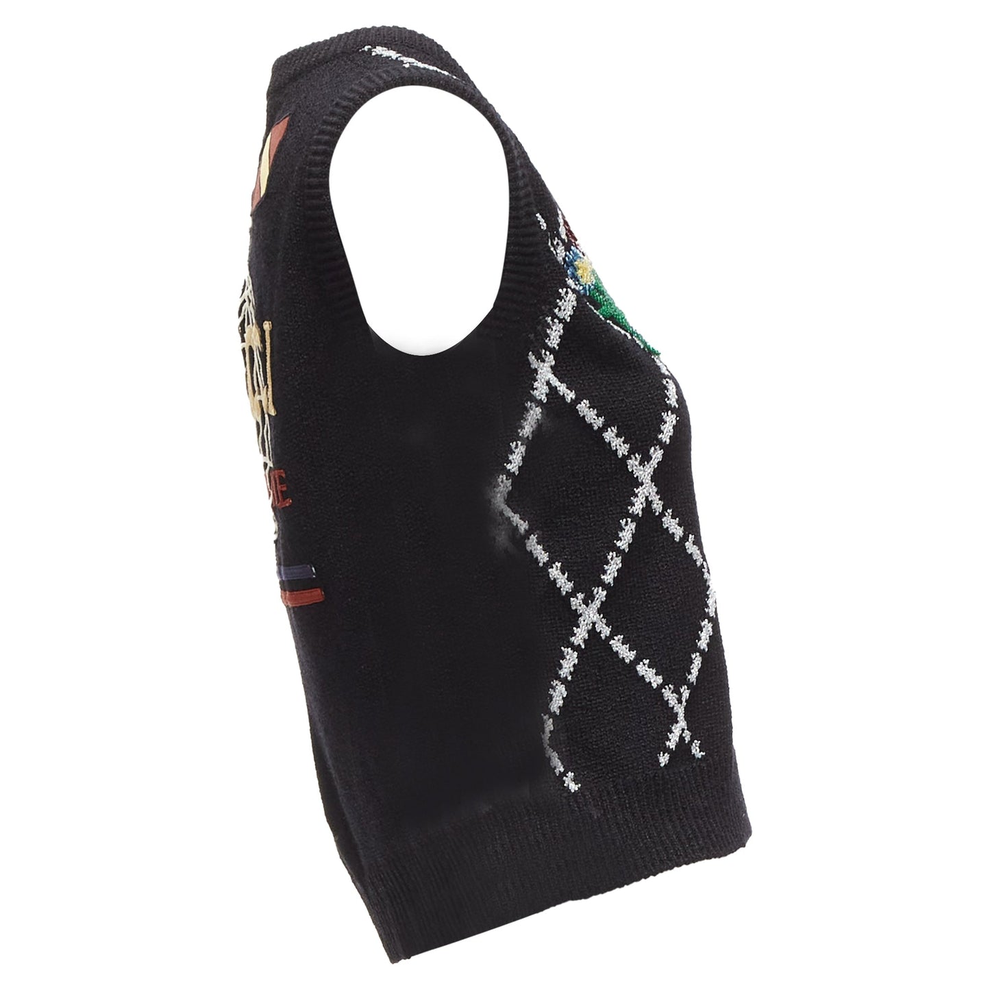 Gucci silver diamong argyle floral embellished sweater vest