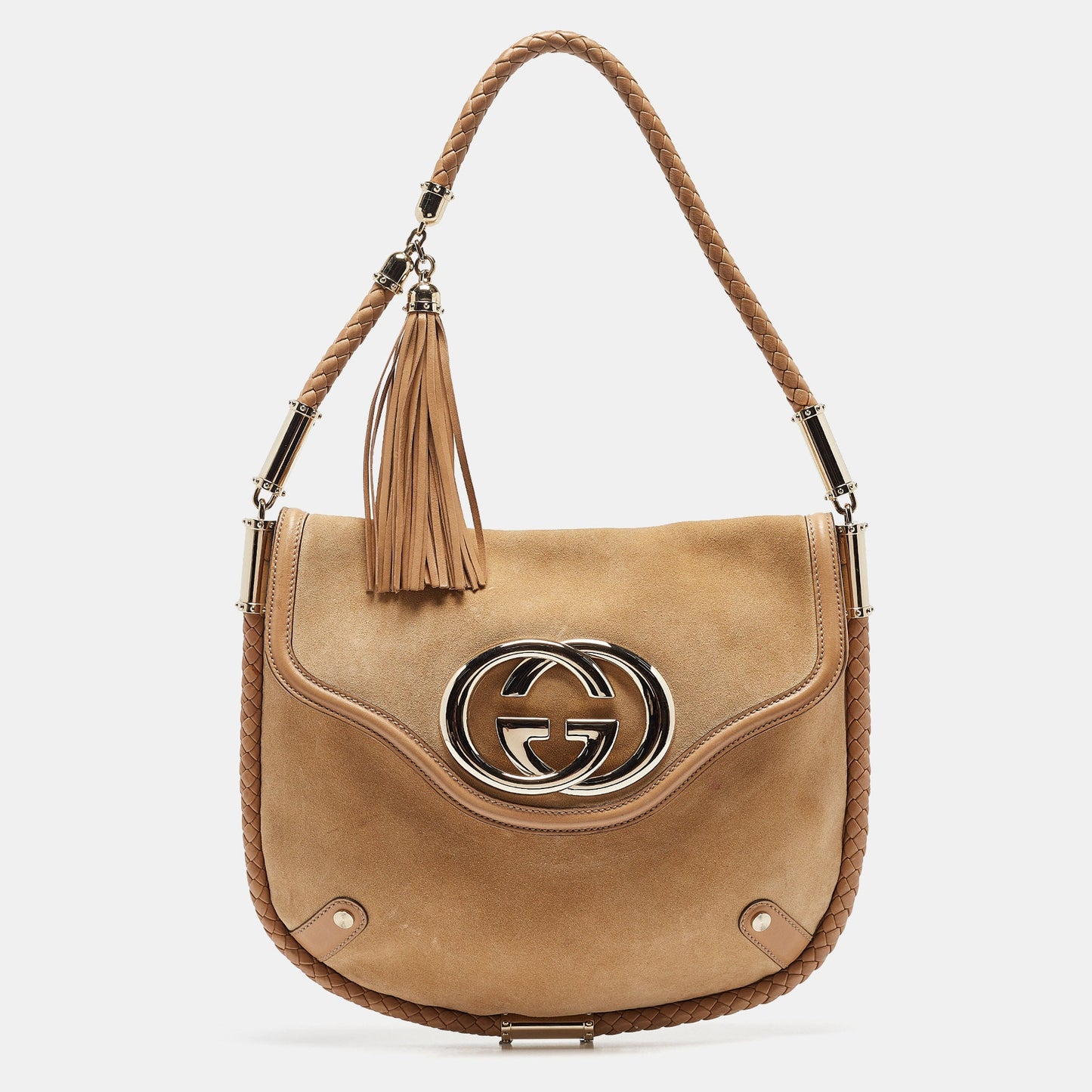 Luxury Gucci Trending 2025 Tan Suede Medium Britt Tassel Hobo