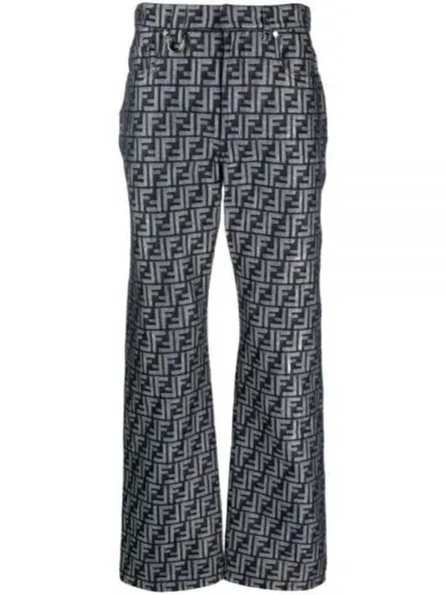 Luxury Fendi FF Detailed Straight Jeans Blue
