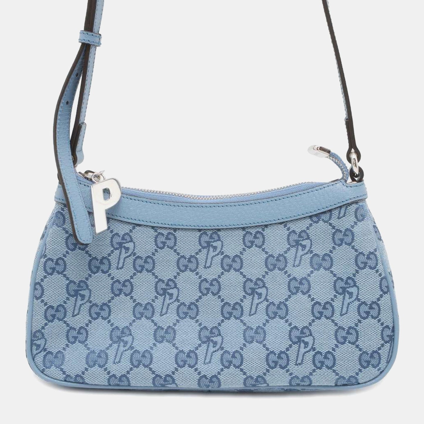 Luxury Gucci Trending 2025 PALACE Blue Canvas GG-P Canvas Half Moon Mini Shoulder Bag