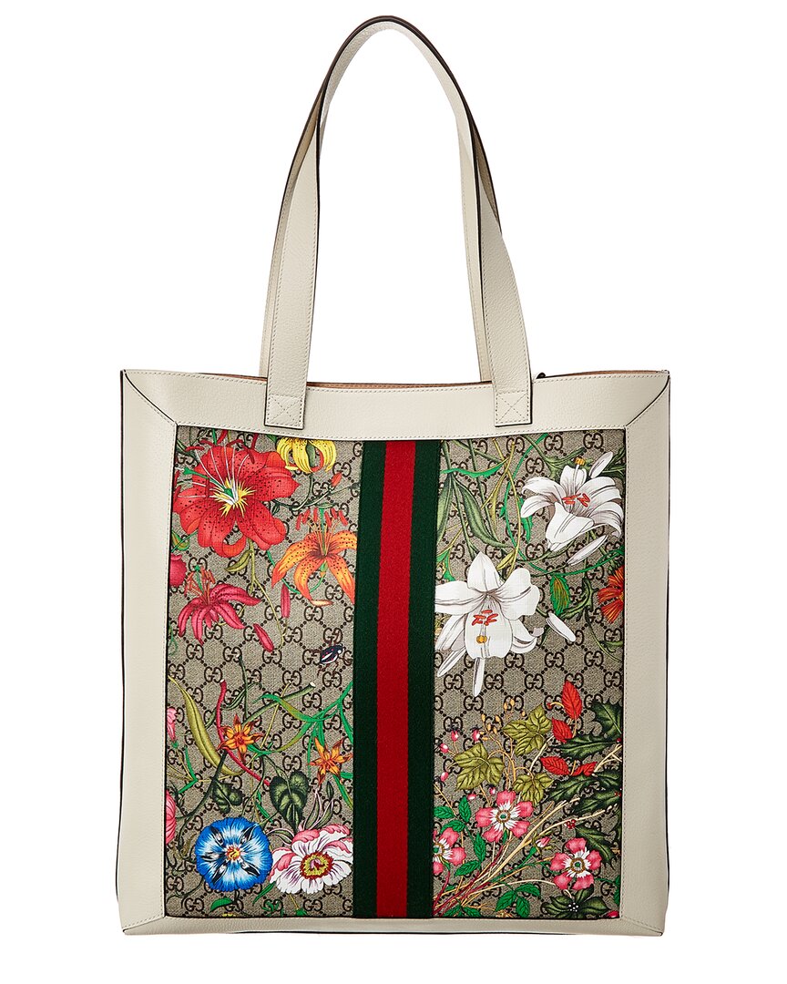 Luxury Gucci Trending 2025 Ophidia Large GG Flora Canvas & Leather Tote
