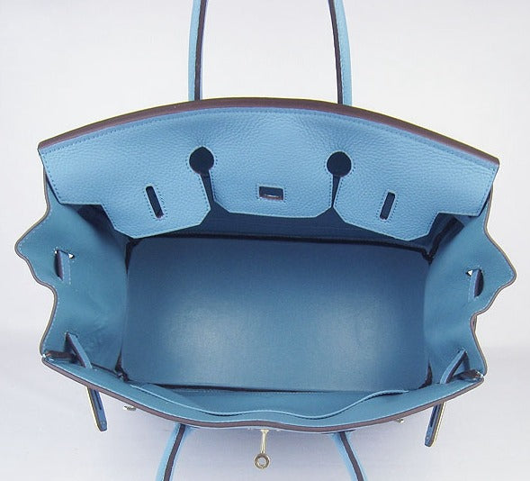 Luxury Hermes Birkin 35cm Togo Leather Handbags Light Blue Golden