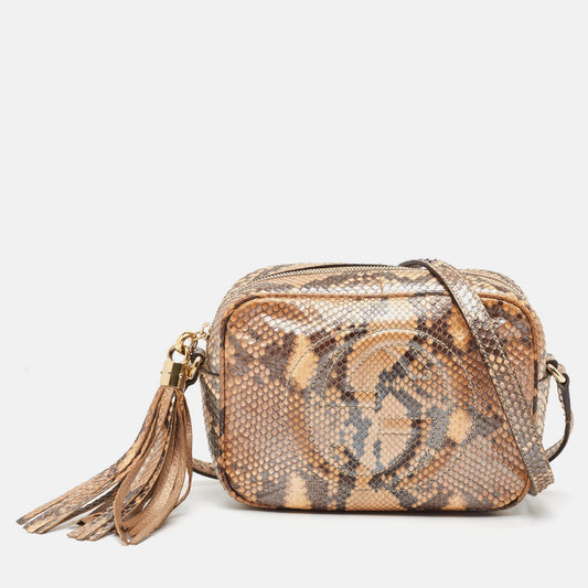 Luxury Gucci Trending 2025 Beige Python Small Soho Disco Crossbody Bag