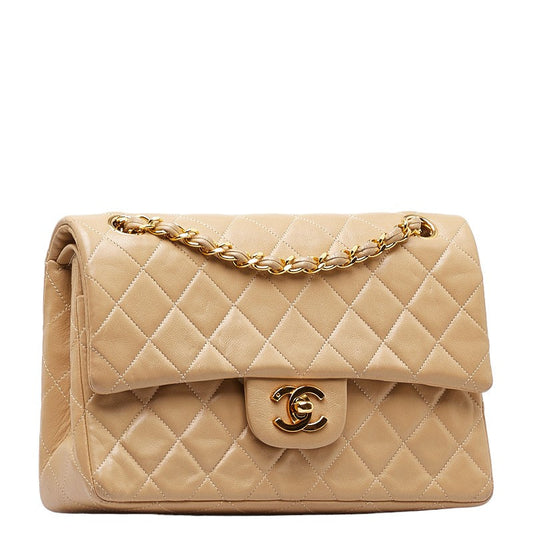 Chanel Mattrase 23 Coco Double Flap Chain Shoulder Bag Beige Leather  CHANEL