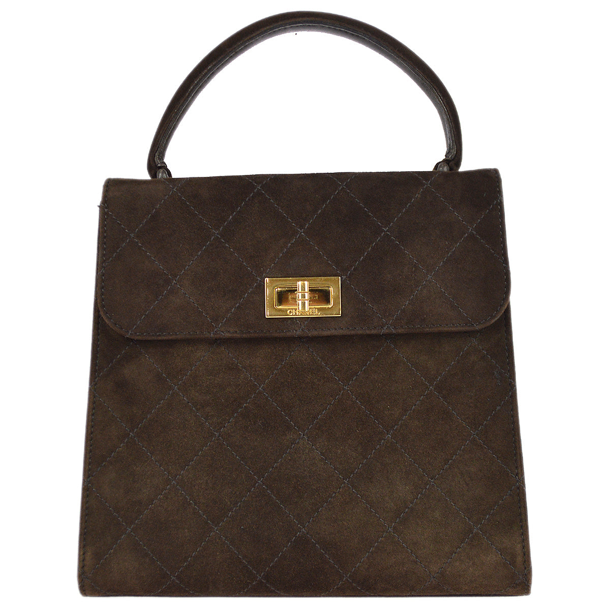 Luxury Chanel 1997-1999 Brown Suede Mademoiselle Lock Top Handle Bag