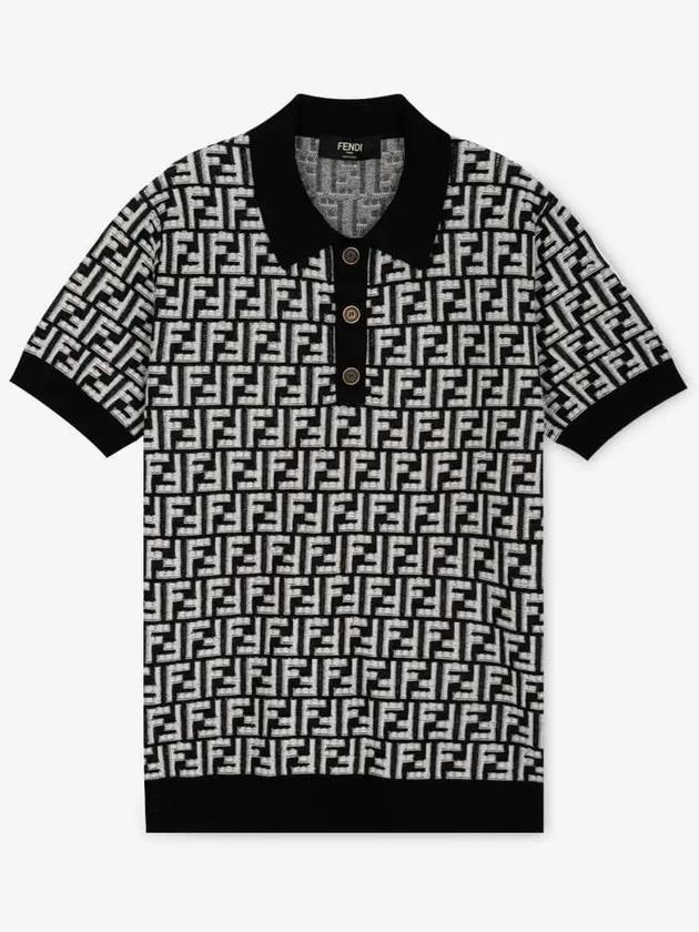 Luxury Fendi FF Motif Wool Polo Shirt Black
