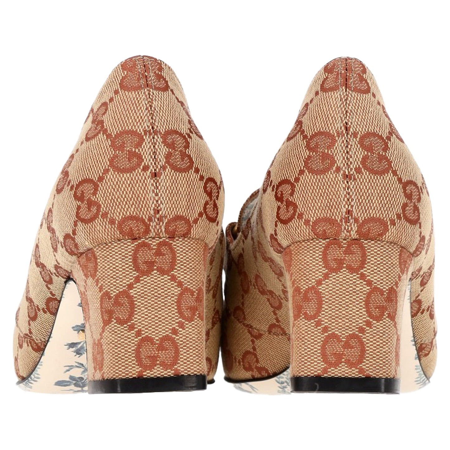 Gucci GG Victoire GG Marmont Block Heel Pumps in Beige Canvas