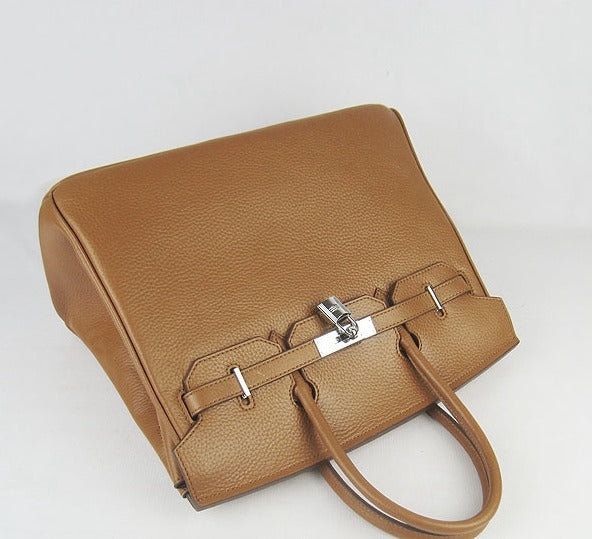 Luxury Hermes Birkin 35cm Togo Leather Handbags Light Coffee Silver