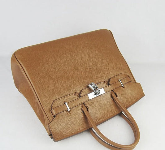 Luxury Hermes Birkin 35cm Togo Leather Handbags Light Coffee Silver