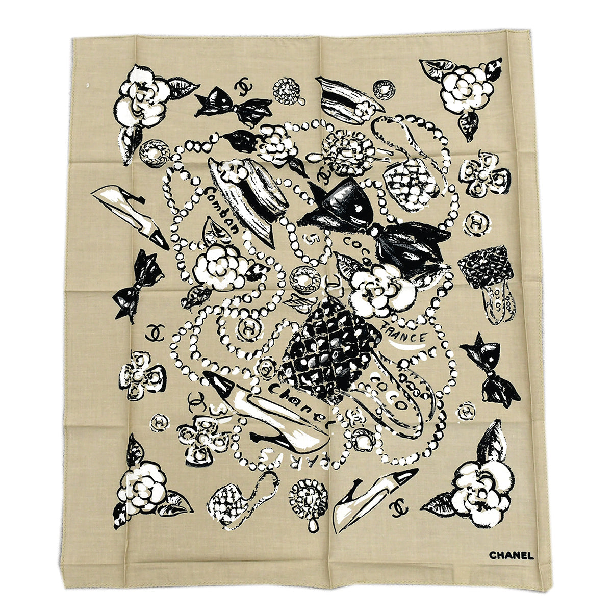 Luxury Chanel Icon Scarf Beige Small New