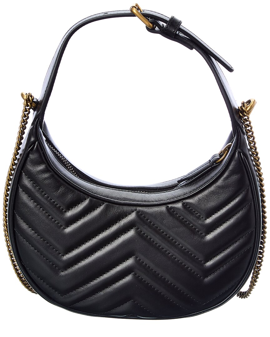 Luxury Gucci Trending 2025 GG Marmont Half Moon Shaped Mini Leather Crossbody, Black
