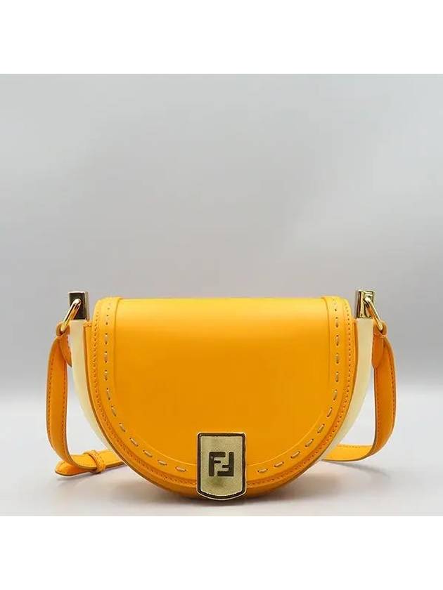 Luxury Fendi 8BT346 Orange Leather Moonlight Saddle Shoulder Bag