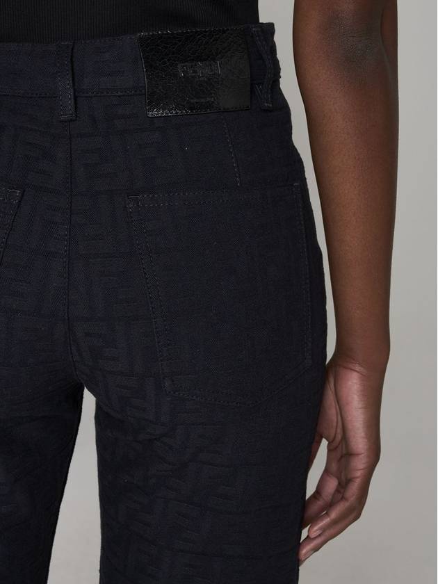 Luxury Fendi Jacquard Logo Monogram Cotton Straight Pants Dark Blue