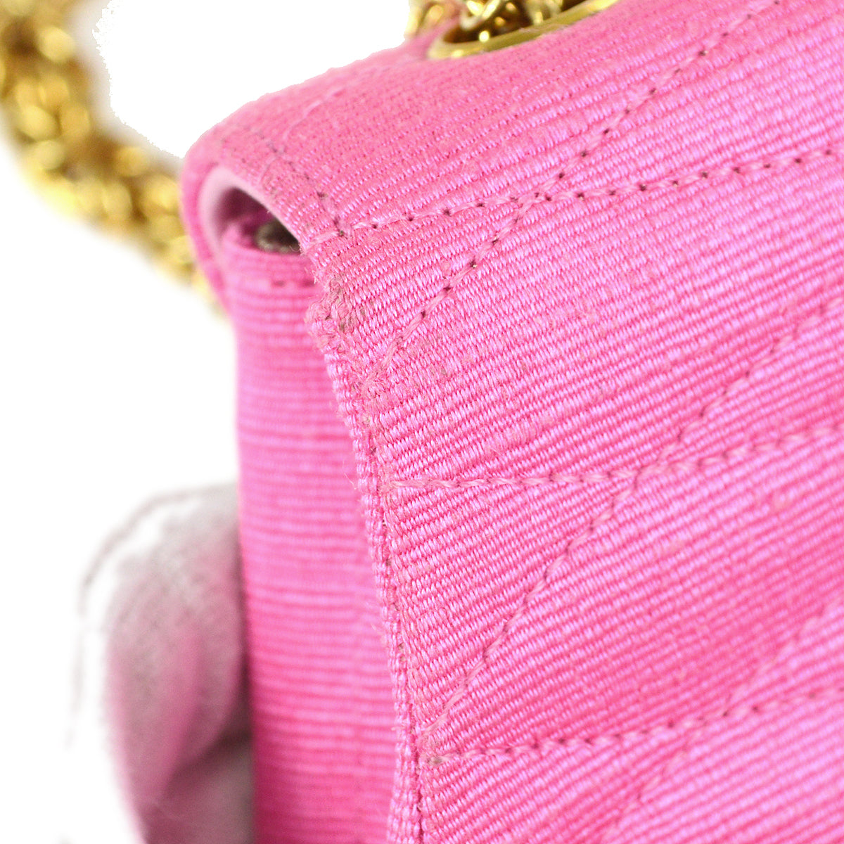 Luxury Chanel * 1991-1994 Diagonal Stitch Handbag Mini Pink Canvas
