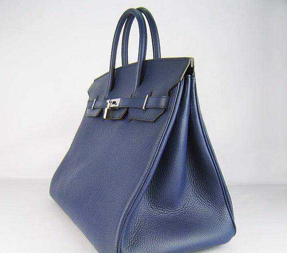 Luxury Hermes Birkin 35cm Togo Leather Handbags 6099 Dark Blue Silver