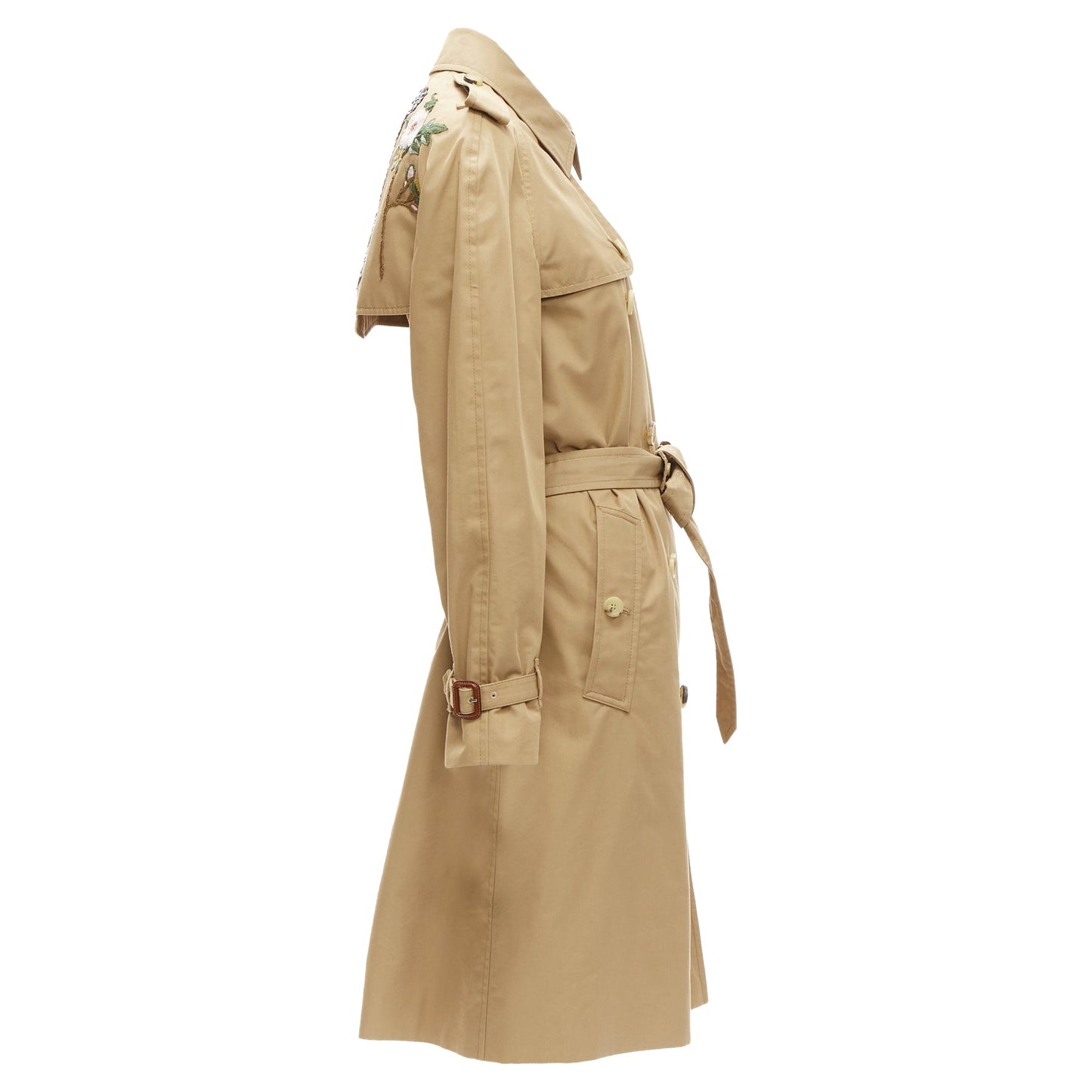 Gucci sequins tiger flower embroidery belted trench coat