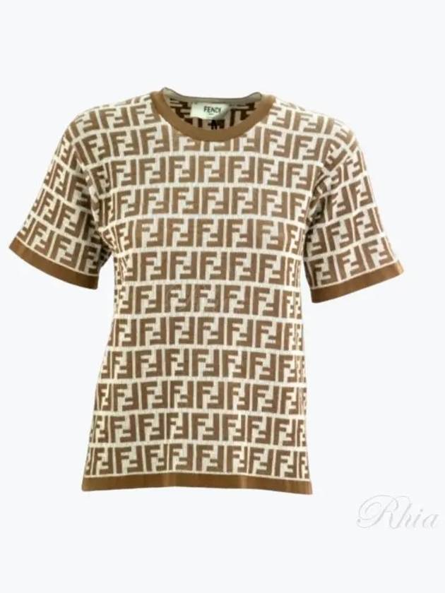 Luxury Fendi FF Jacquard Short Sleeve T-Shirt Brown
