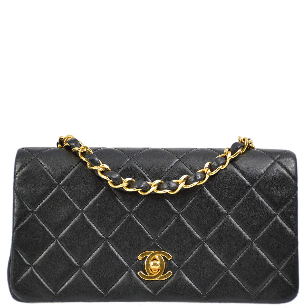 Luxury Chanel Black Lambskin Turnlock Mini Full Flap Shoulder Bag