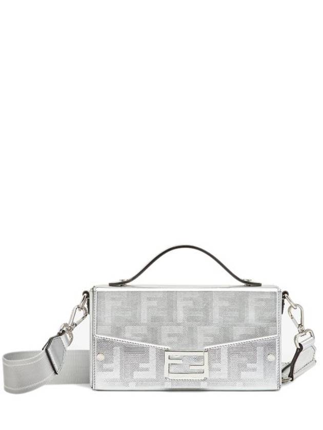 Luxury Fendi Soft Trunk Baguette Leather Cross Bag Silver