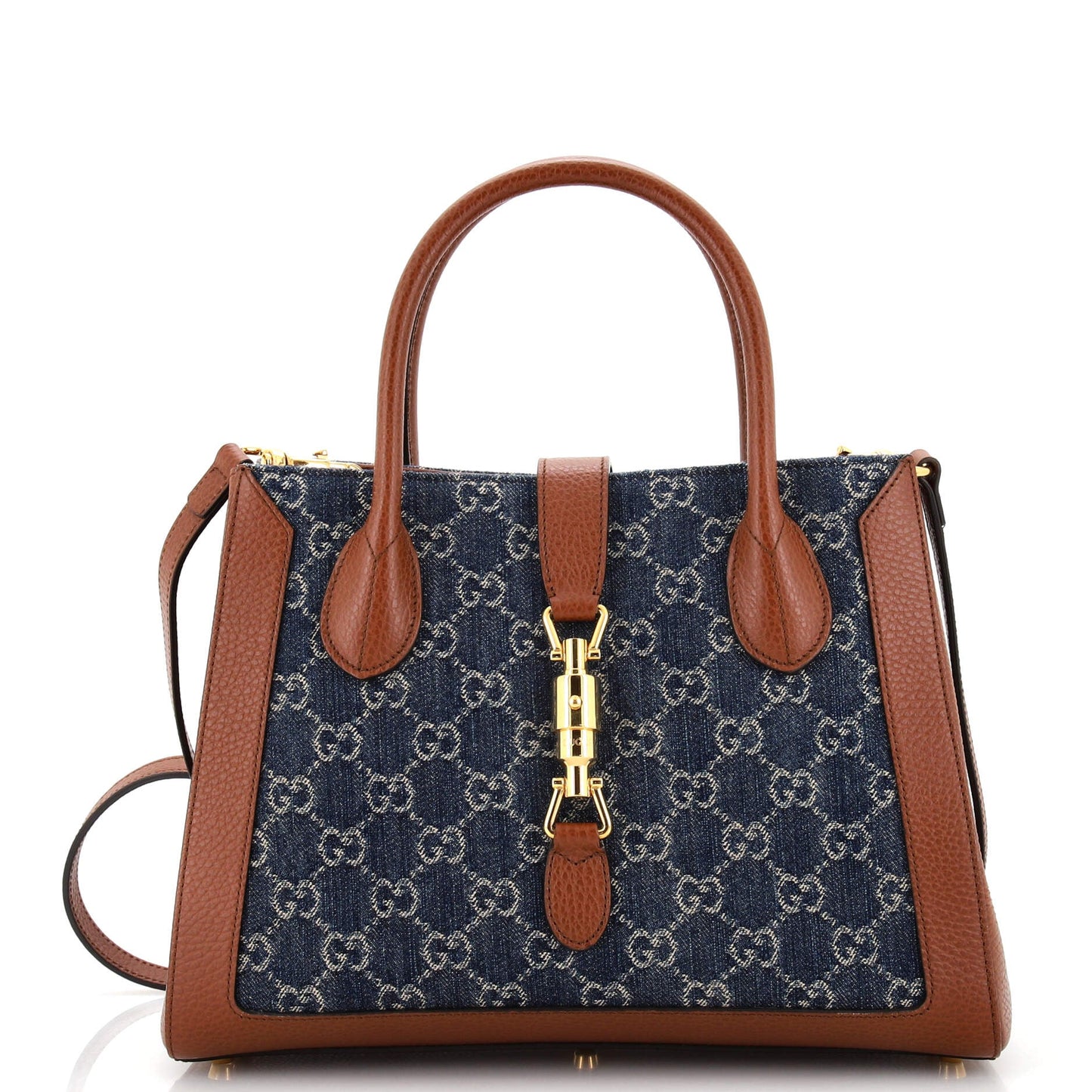 Luxury Gucci Trending 2025 Jackie 1961 Tote GG Denim and Leather Medium