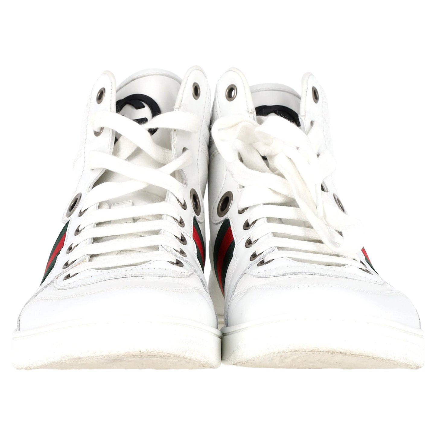 Gucci Web Detail High Top Sneakers in White Leather