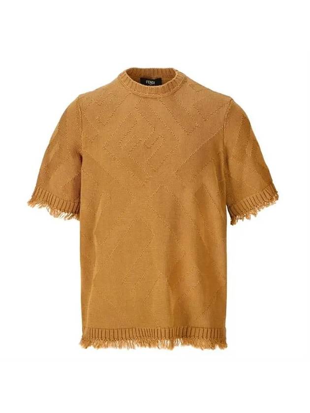 Luxury Fendi Men's Cotton Logo Short Sleeve Knit Sweater Cinnamon