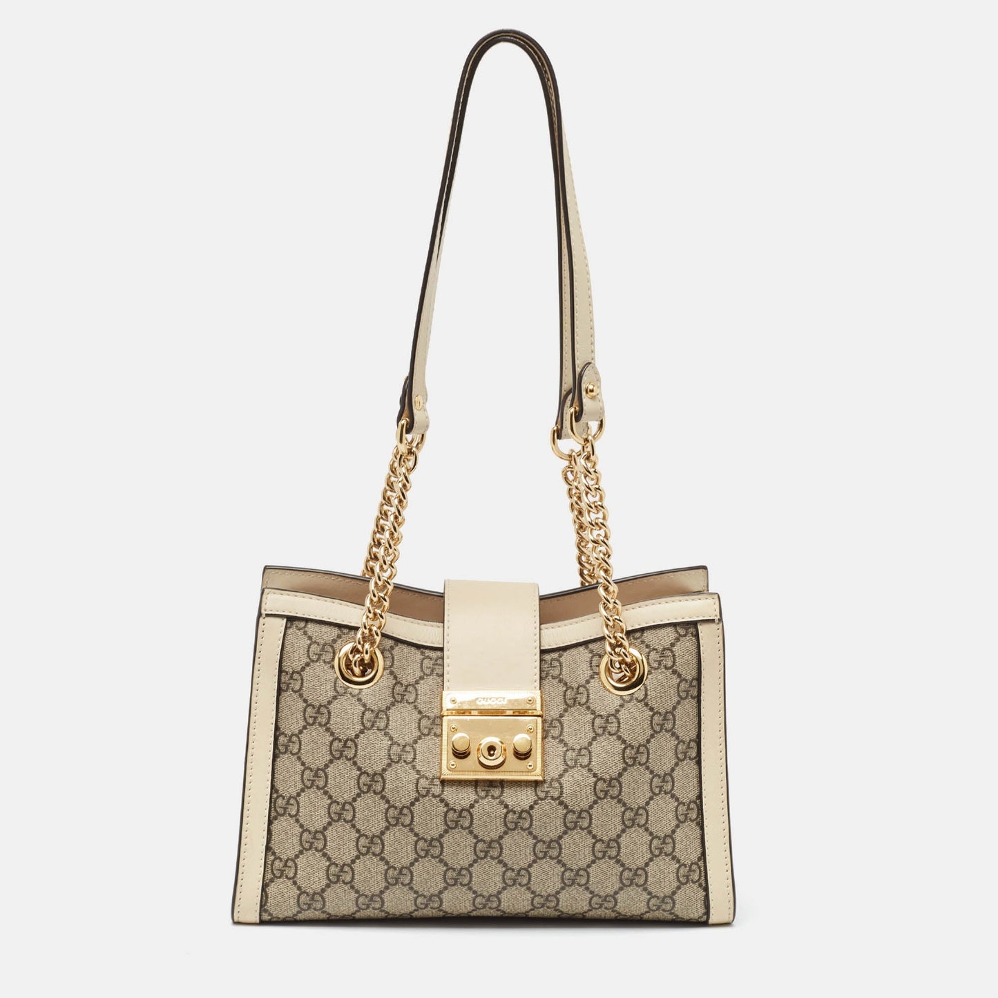 Luxury Gucci Trending 2025 Off White/Beige GG Supreme Canvas Small Padlock Shoulder Bag