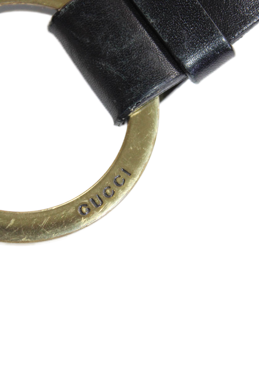Gucci Womens Leather Gold Tone Studded Ring Belt Black
