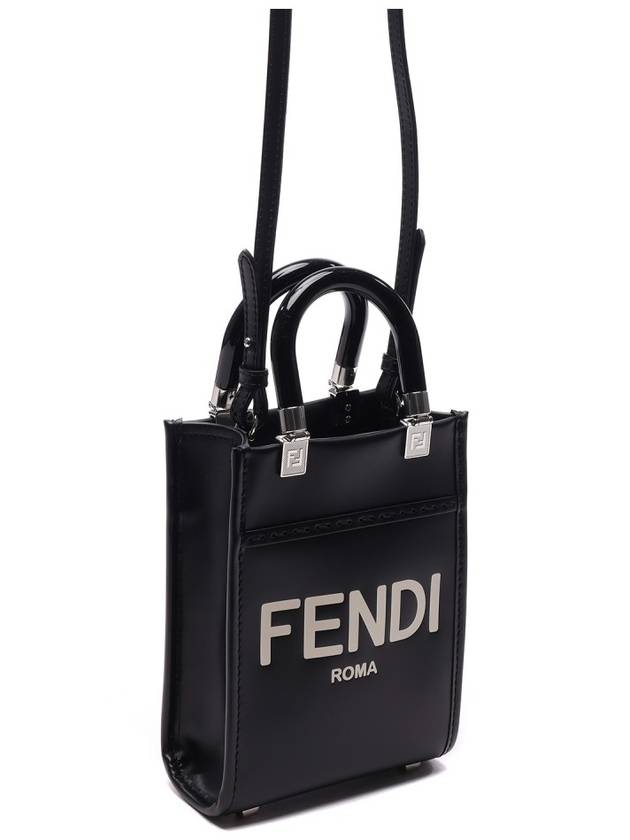 Luxury Fendi Sunshine Shopper Small Leather Tote Bag Black