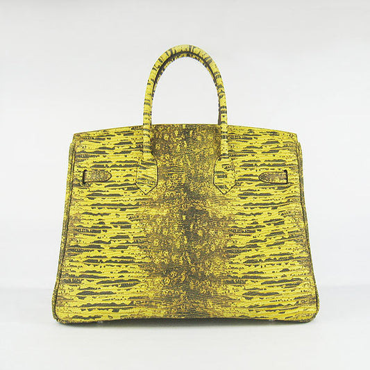 Luxury Hermes Birkin 35cm Lizard Pattern Handbag 6089 Yellow/Silver