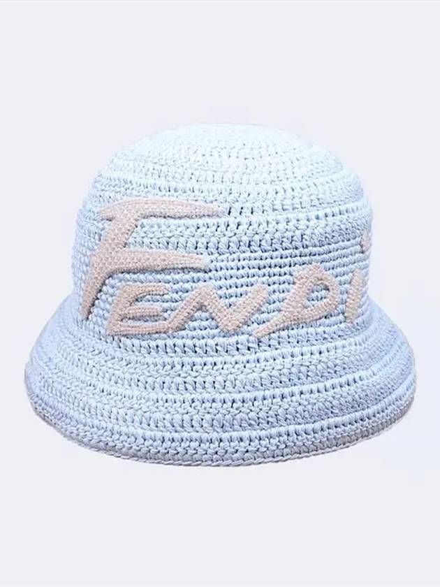 Luxury FendiEmbroidered Logo Bucket Hat Light Blue