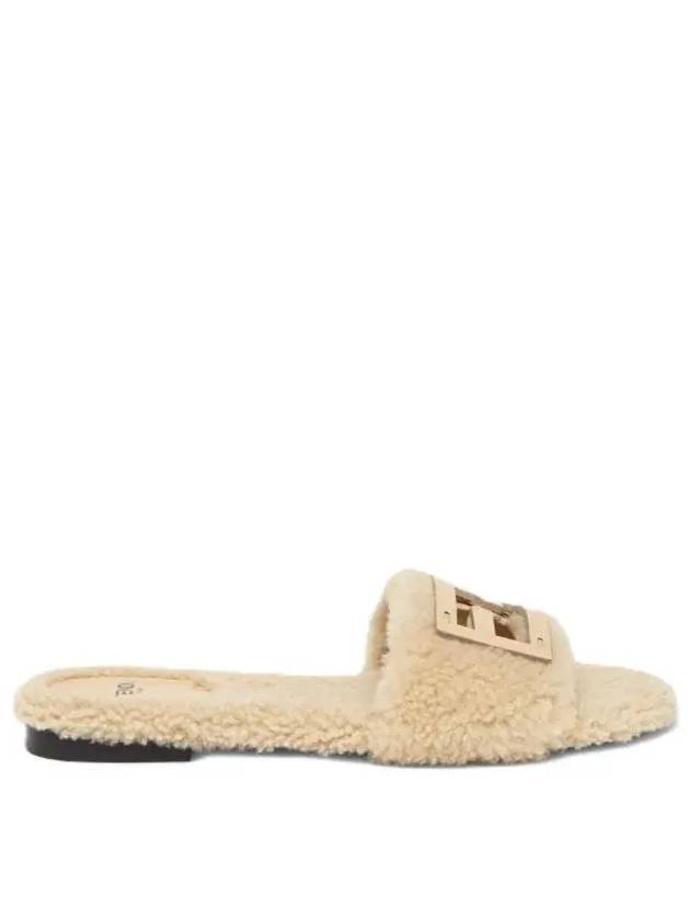 Luxury Fendi Baguette Leather Slide Slippers Ivory