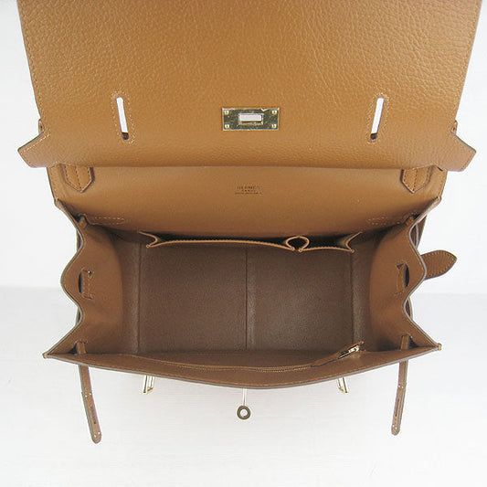 Luxury Hermes Leather Shoulder bag H6508 light coffee golden