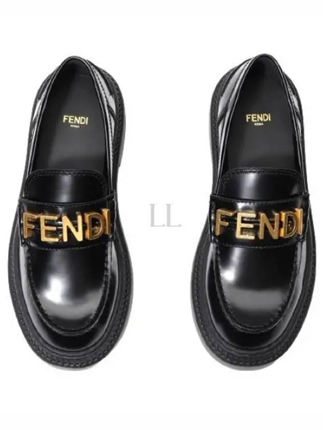 Luxury Fendi Graphy Logo Leather Loafers Black