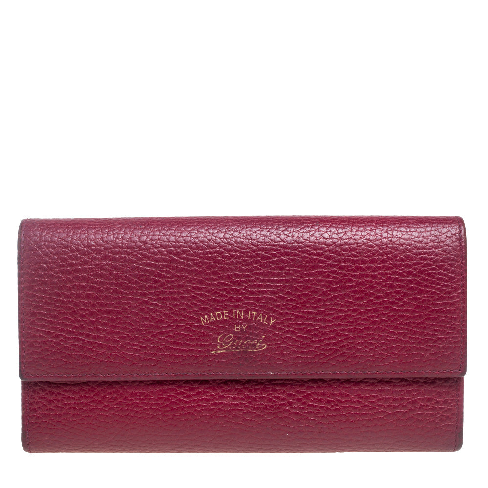 Luxury Gucci Trending 2025 Burgundy Leather Swing Continental Wallet..