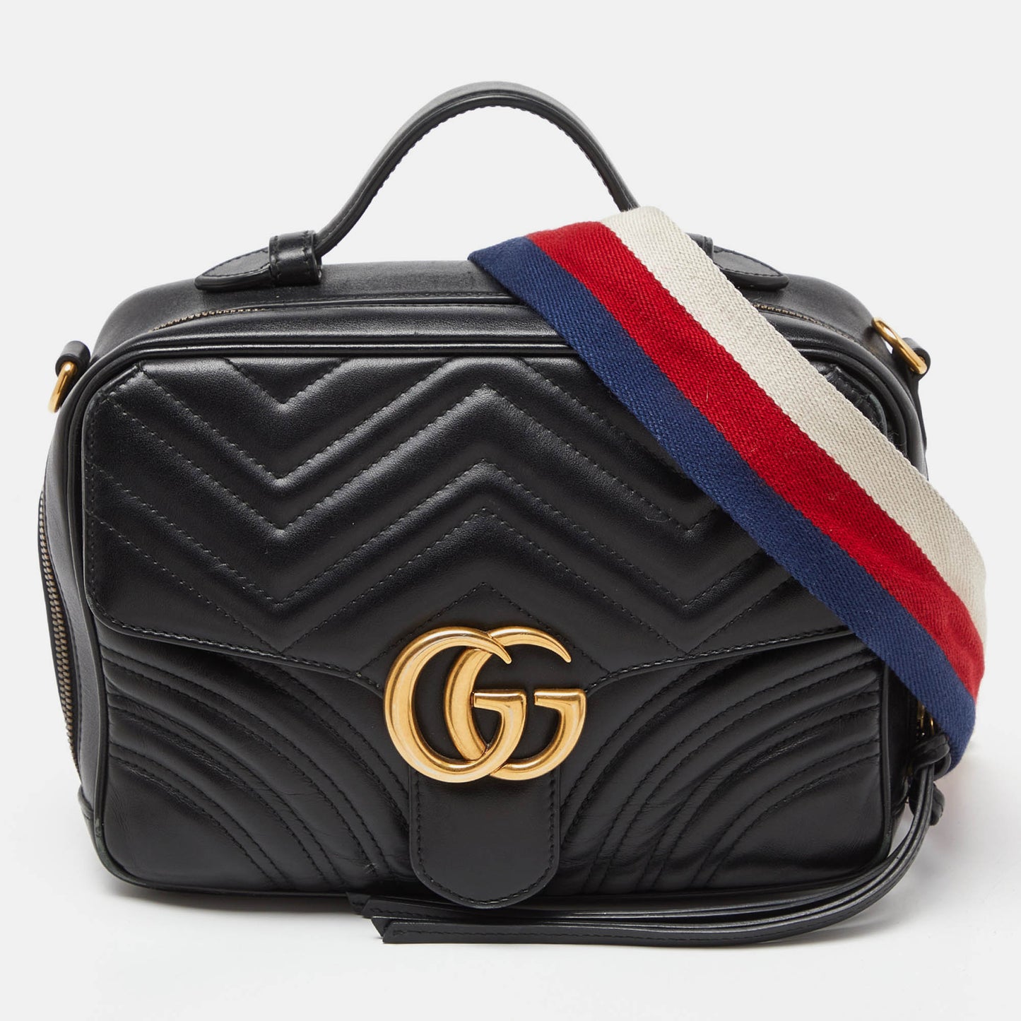 Luxury Gucci Trending 2025 Black Matelass&eacute; Leather Small GG Marmont Top Handle Bag