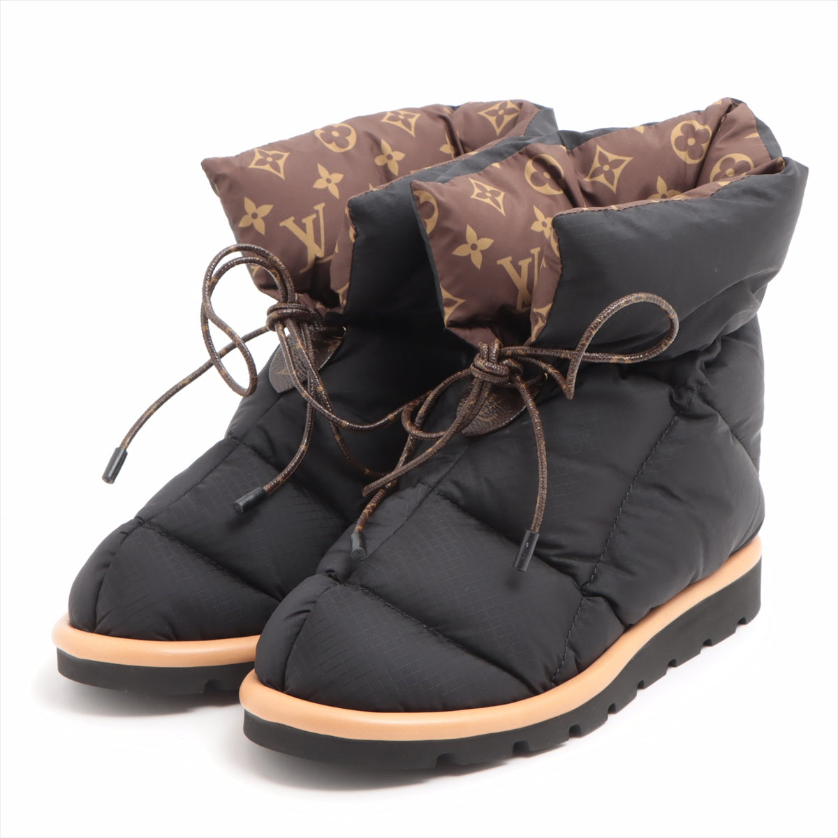 Louis Vuitton Pillowline 21 Years Nylon  Leather Short Boots 38  Black × Brown SC0211 Monograph