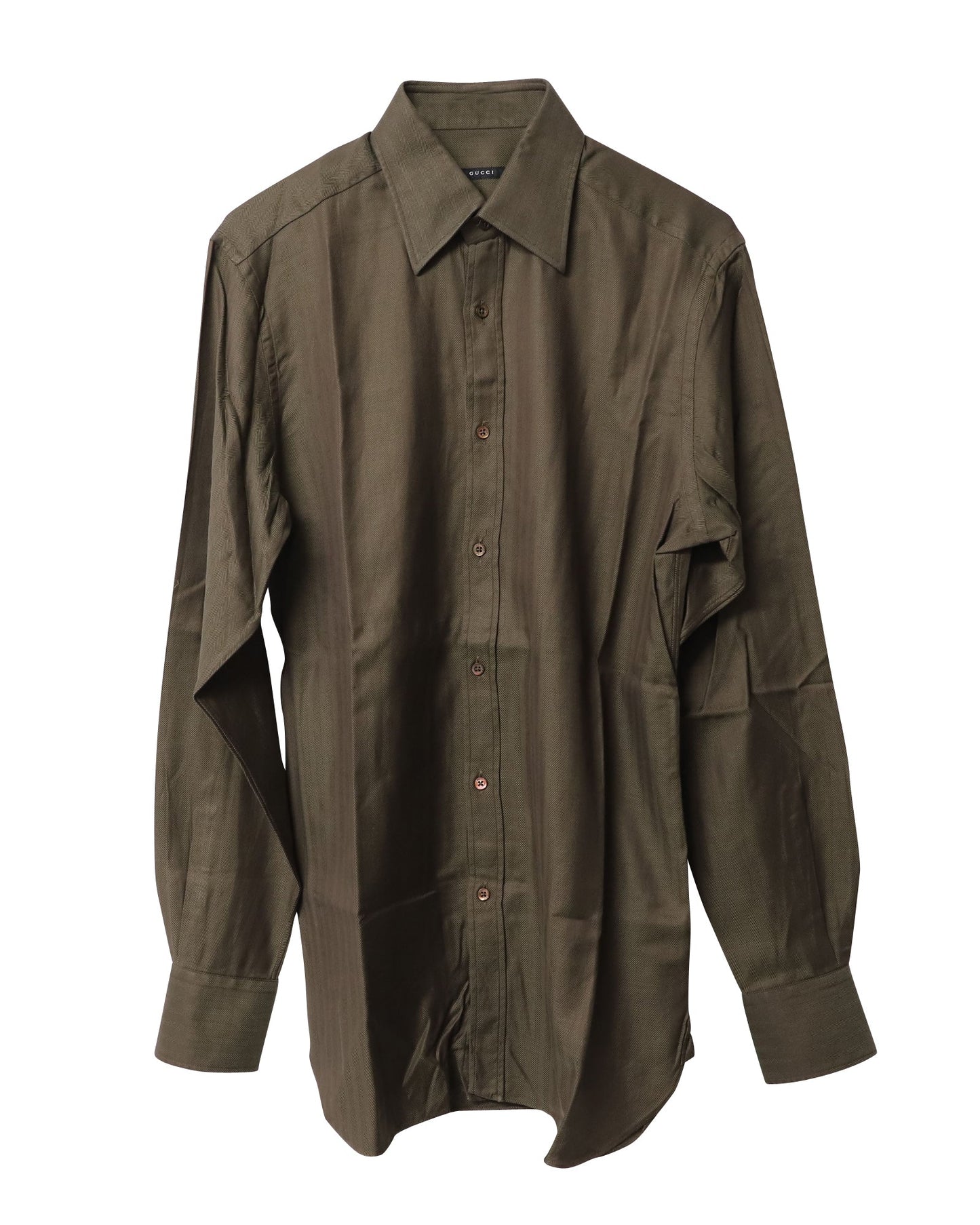 Luxury Gucci Trending 2025 Herringbone Button Down Shirt in Dark Brown Cotton