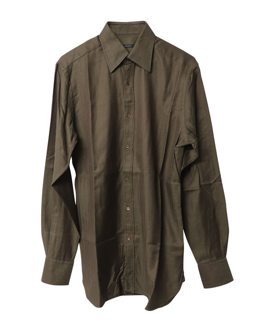 Luxury Gucci Trending 2025 Herringbone Button Down Shirt in Dark Brown Cotton