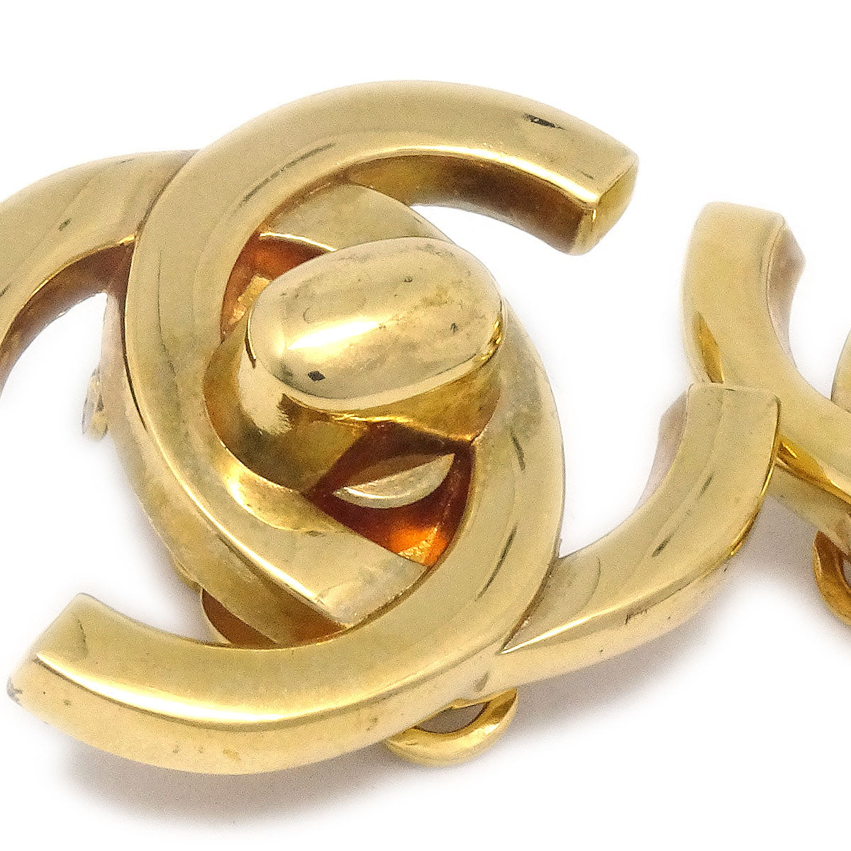 Luxury Chanel 1995 Crystal & Gold CC Turnlock Earrings Clip-On Large
