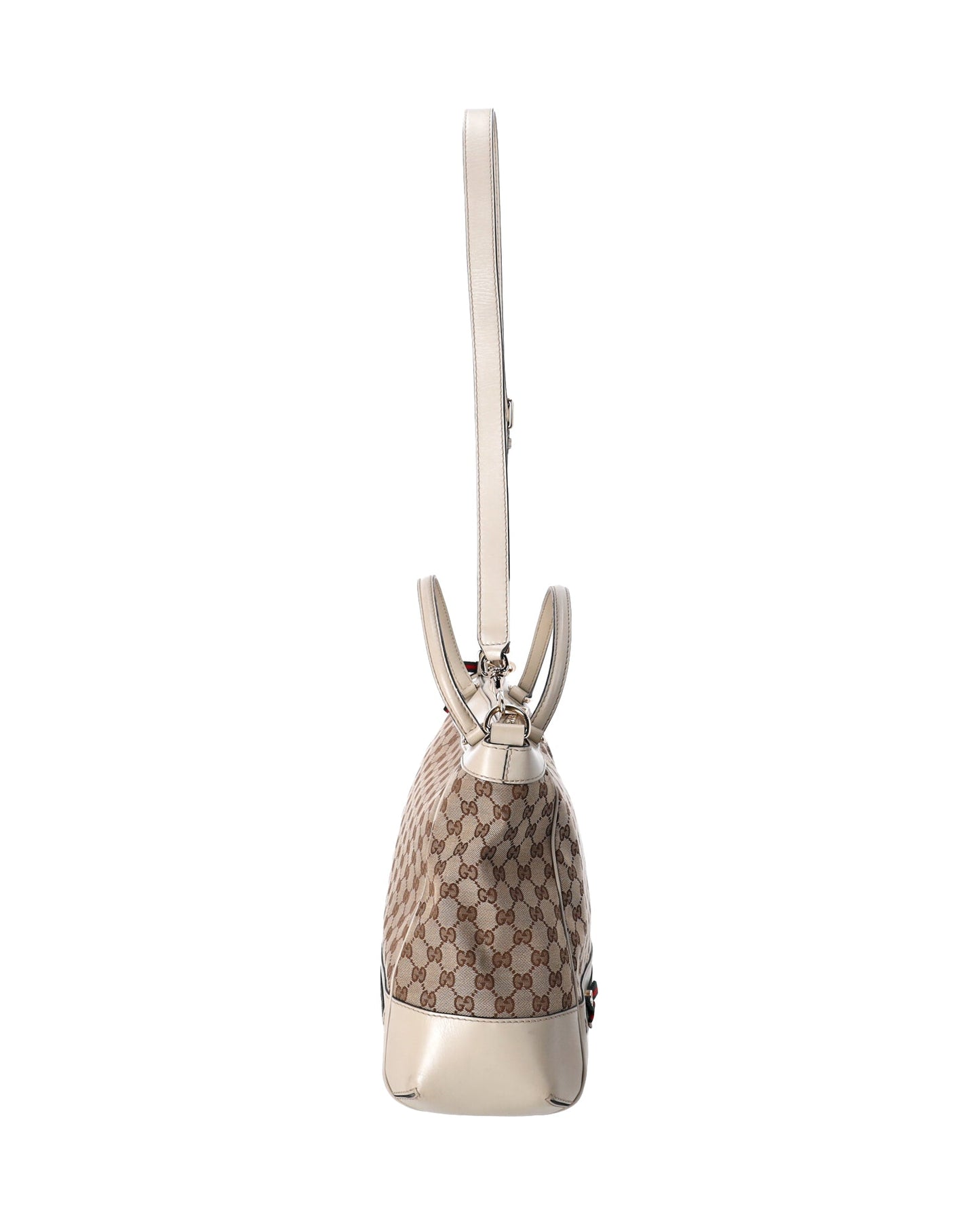 Gucci Mayfair Bow Large Top Handle Bag in Beige Canvas and White Leather