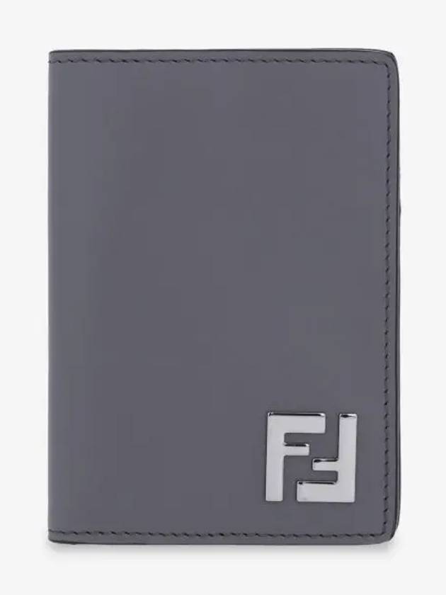 Luxury Fendi FF Square Leather Card Wallet Grey