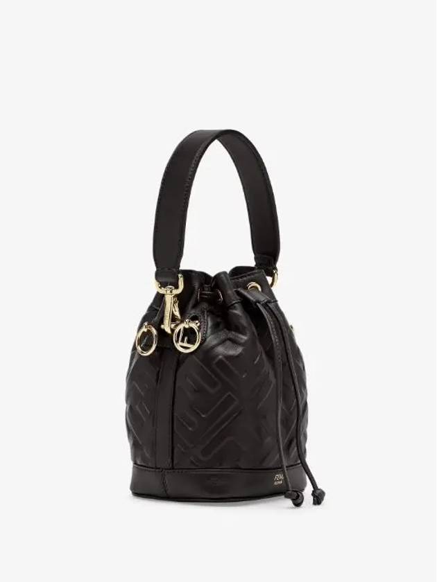 Luxury Fendi Mon Tresor FF Motif Leather Mini Bucket Bag Black