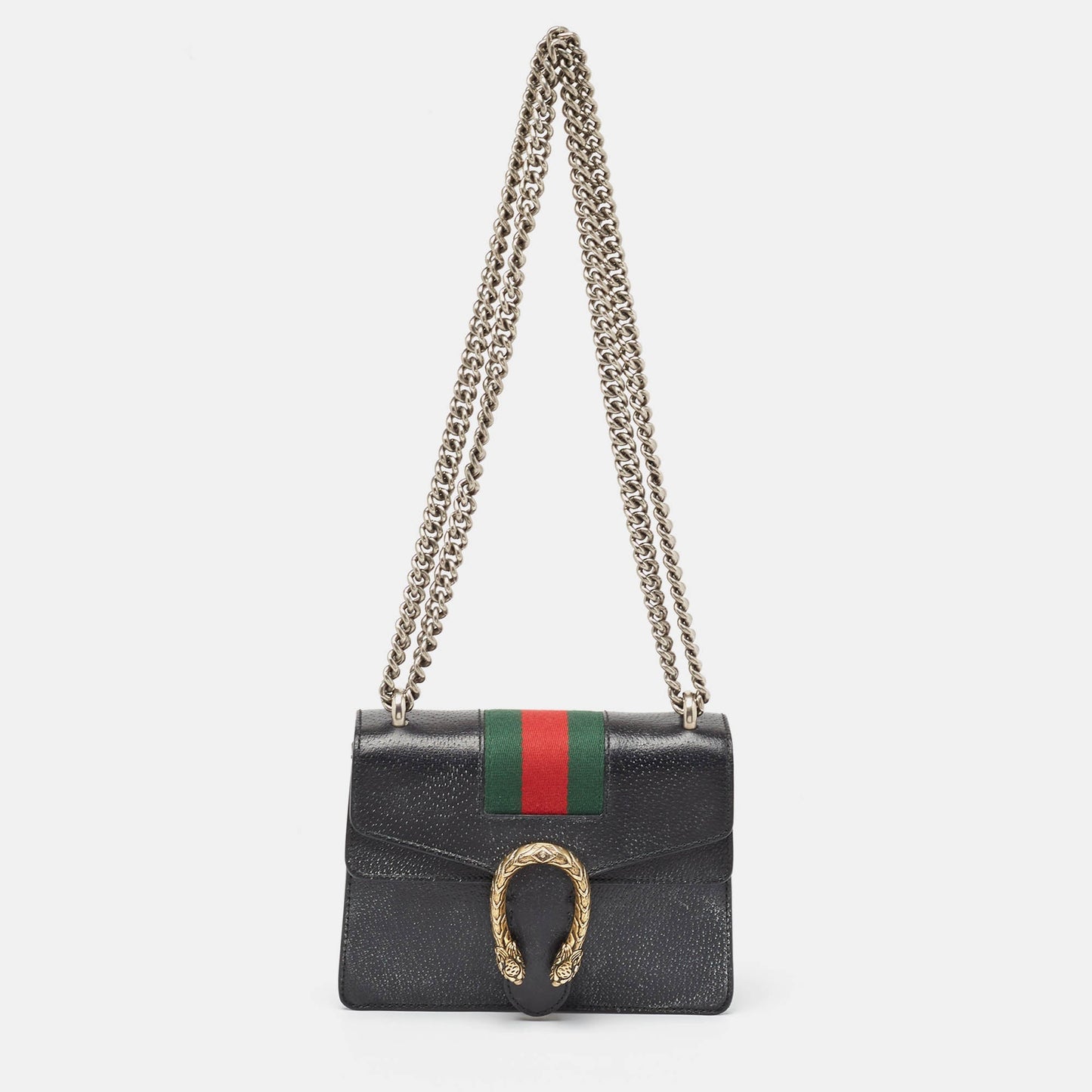 Luxury Gucci Trending 2025 Black Leather Mini Web Dionysus Shoulder Bag