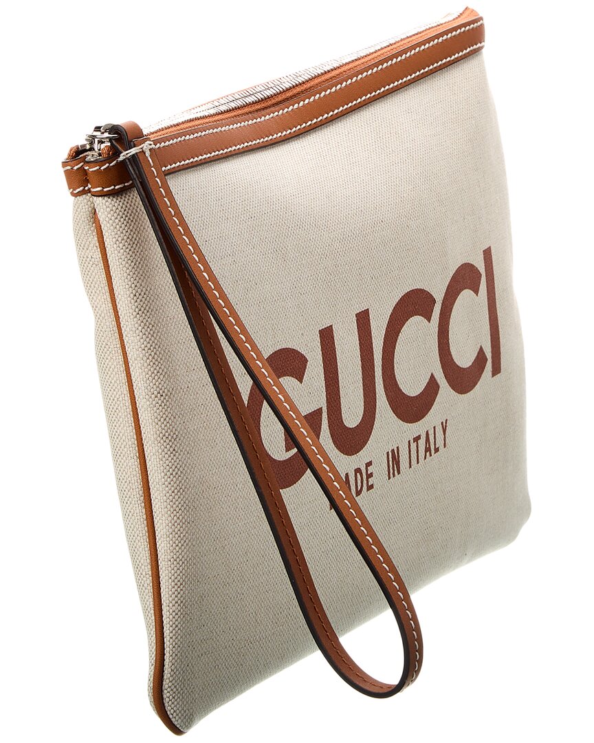 Gucci Print Canvas & Leather Pouch