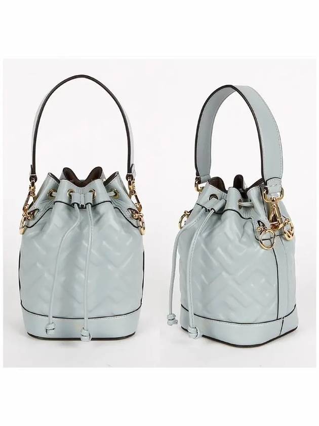 Luxury Fendi Mon Tresor FF Motif Leather Mini Bucket Bag Light Blue