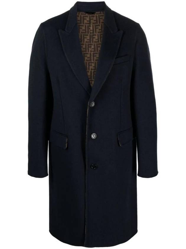 Luxury Fendi Men's FF Motifwool Single Coat Blue
